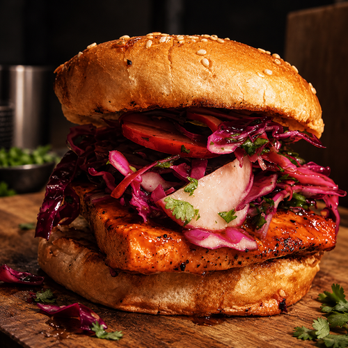 Salmon Sandwich w/ Fresh Cucumber Slaw